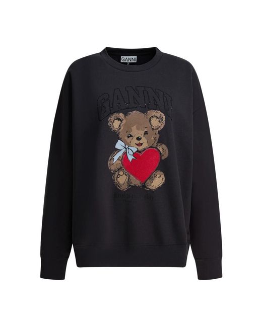 Ganni Blue "Bear" Embellished Crewneck Sweatshirt