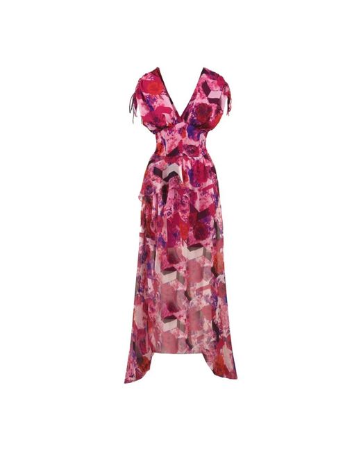 Vestido largo de chifón floral con abertura Gaelle Paris de color Pink