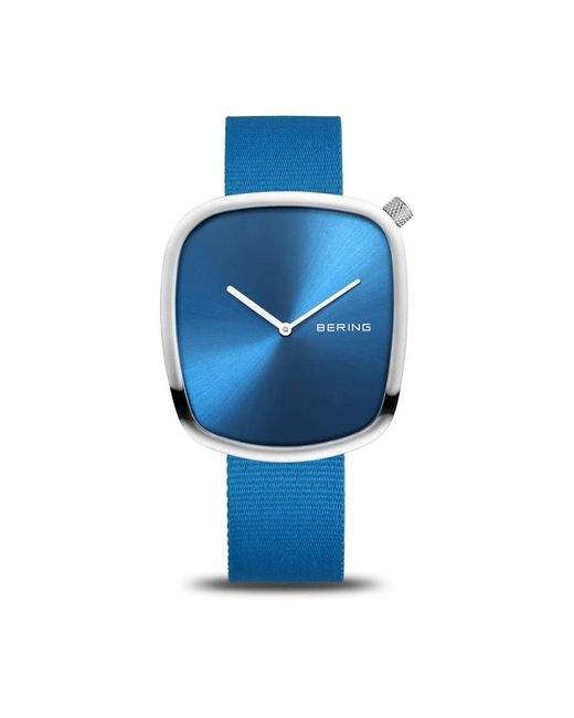 Bering Accessoires ,Blauw ,Horloge Ocean Pebble Met Gerecycled Oceaanplastic Blauw 18040-308 in het Blue