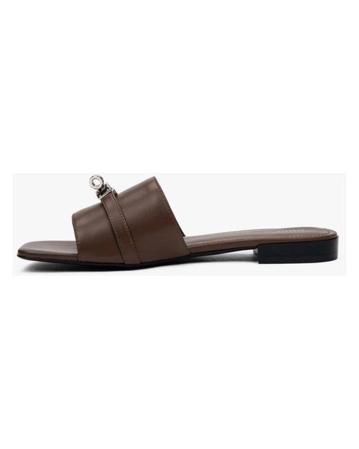 ESTRO Schoenen ,Bruin ,Leer Donkerbruine Slippers Met Zilveren Versiering in het Brown