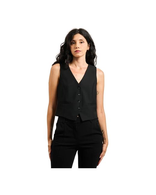 iBlues Zwarte Mouwloze Jas Twill Stretch in het Black