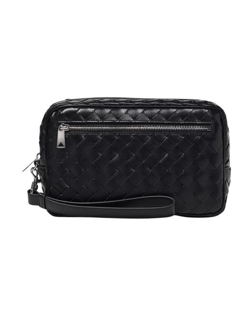 Bottega Veneta Geflochtene Leder Reißverschluss Tasche in Black für Herren