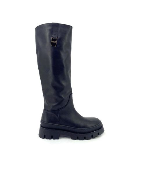 Borbonese Schoenen ,Zwart ,Leer Hoge Laarzen in het Blue