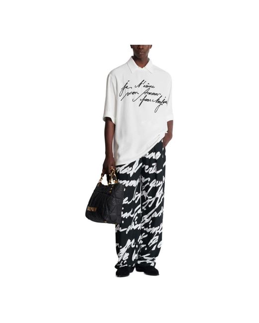 Balmain Tops ,Wit ,T-Shirt Met Kraag En Borduurwerk Van 'Liefdesbrief' in het White voor heren