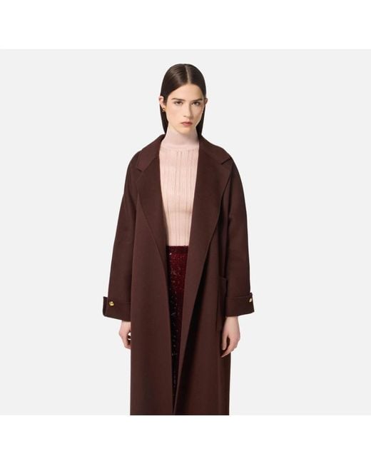 Belted Coats Elisabetta Franchi de color Brown