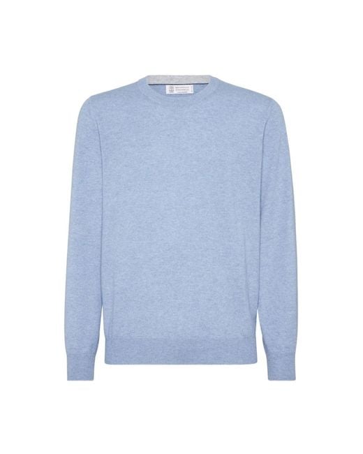 Round-Neck Knitwear Brunello Cucinelli pour homme en coloris Blue