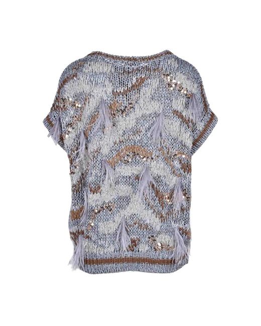 Round-Neck Knitwear Brunello Cucinelli de color Gray