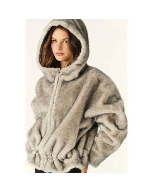 Ba&sh Faux Fur Hooded Zip Jacket in het Brown