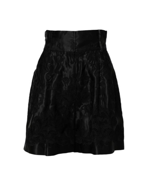 Dolce & Gabbana Black Blumenstickerei Hohe Taille Seidenshorts