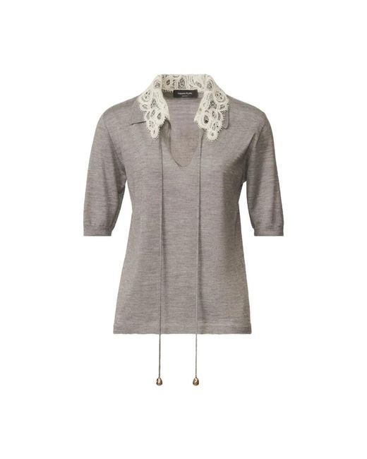 Fabiana Filippi Gray Lace-Collar Short-Sleeved Top