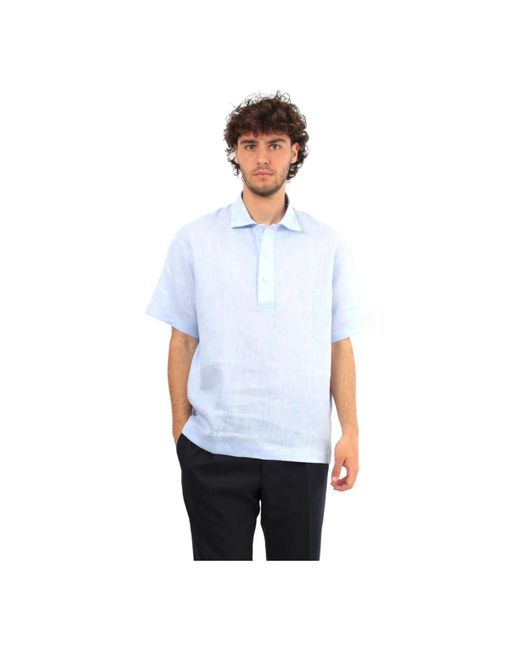 Camicia in lino con colletto francese di Paolo Pecora in White da Uomo
