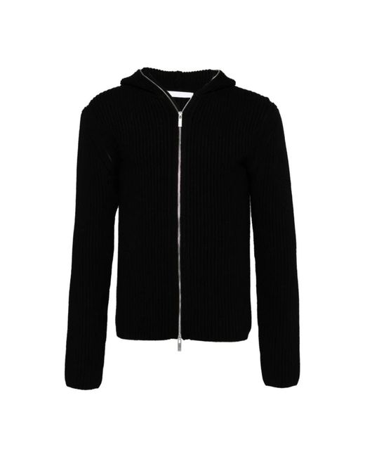 Helmut Lang Truien & Vesten ,Zwart ,Wol Zwarte Wollen Jas Met Rits in het Black voor heren