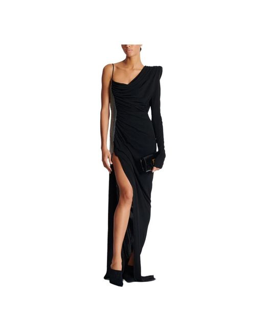 Balmain Kleedjes ,Zwart ,Gedrapeerde Asymmetrische Tweemateriaal Jurk in het Black