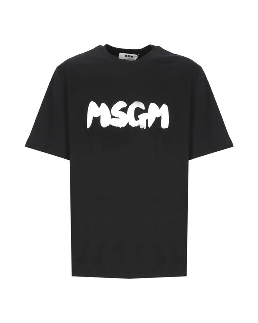 Magliette in cotone nera con logo di MSGM in Black da Uomo