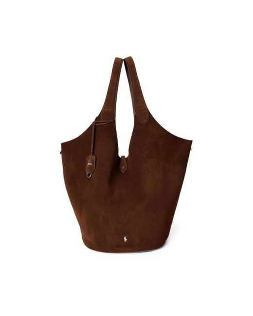 Ralph Lauren Brown Polo Play Suede Large Tote