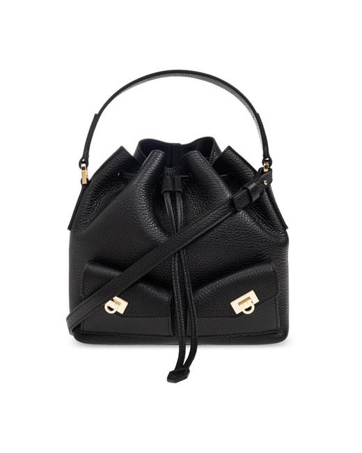 Ferragamo Black Leder-Bucket-Schultertasche