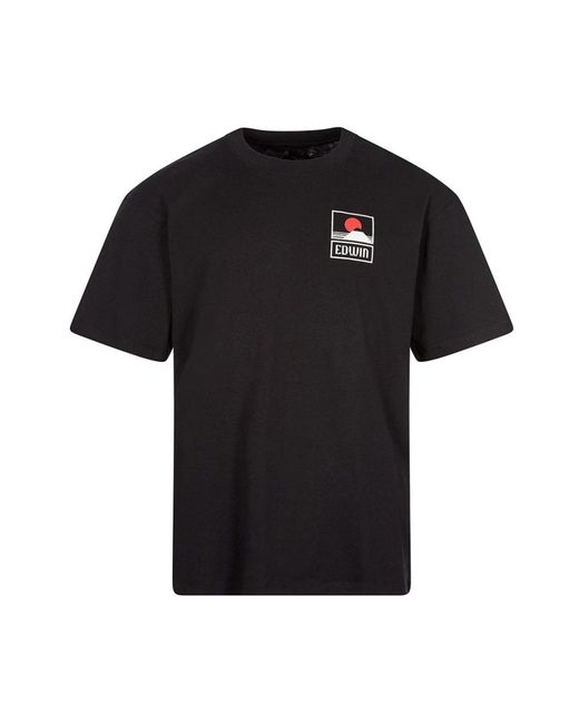 Edwin Tops ,Zwart ,Katoen Sunset On Mt Fuji Grafisch T-Shirt in het Black voor heren