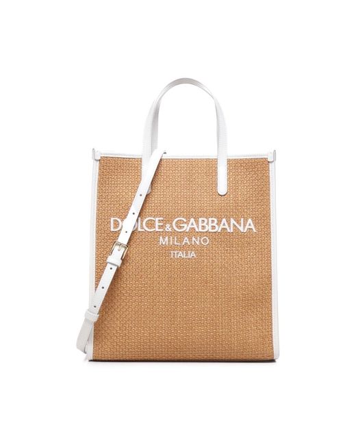 Dolce & Gabbana Natural Tote bags,beige gewebte logo tote tasche,beige gewebte raffia einkaufstasche