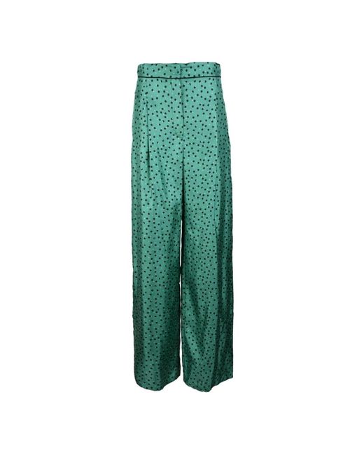 Max Mara Elegante Palazzo Stijl Zijden Broek in het Green