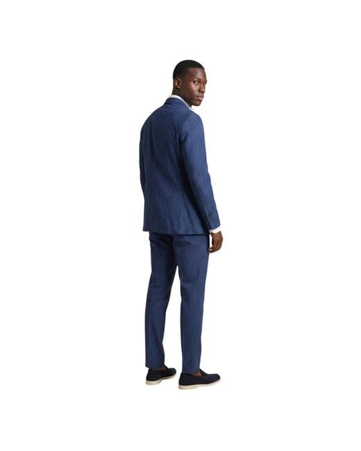 MULISH Blue Single Breasted Suits for men