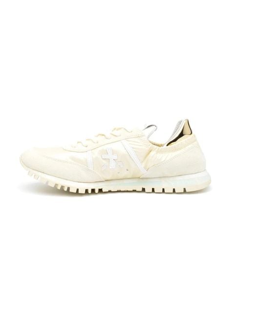 Premiata White Beige wildleder-sneaker mit gold-detail
