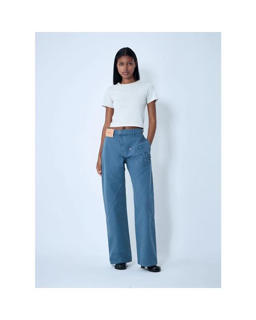 J.W. Anderson Gedraaide Katoenen Broek Met Mid Rise in het Blue