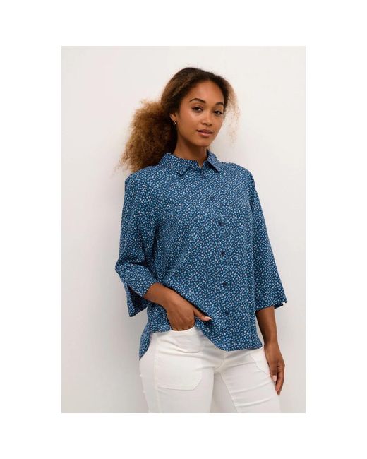 Cream Overhemden ,Blauw ,Blauwe Shirt Met Dierenhuid En ¾ Mouwen in het Blue