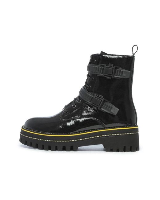 CESARE GASPARI Black Glossy Platform Combat Boots