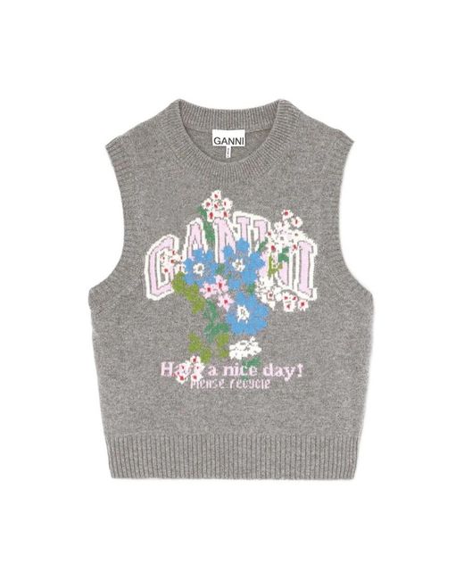 Ganni Gray Round-Neck Knitwear