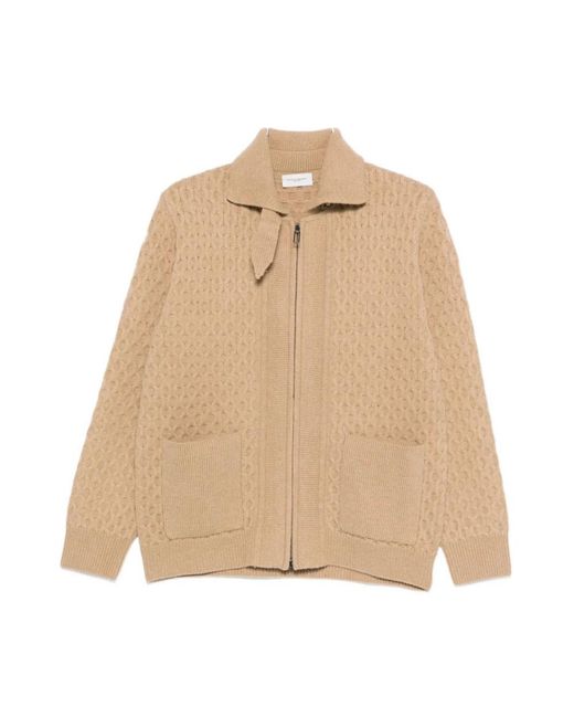 Paolo Pecora Truien & Vesten Honeycomb Cardigan Jacket Sweaters in het Natural voor heren
