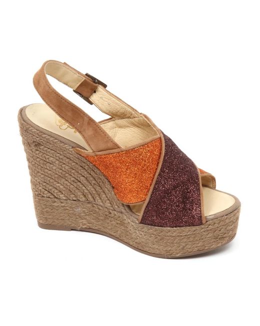 Espadrilles Brown Glitzer Keilsandalette