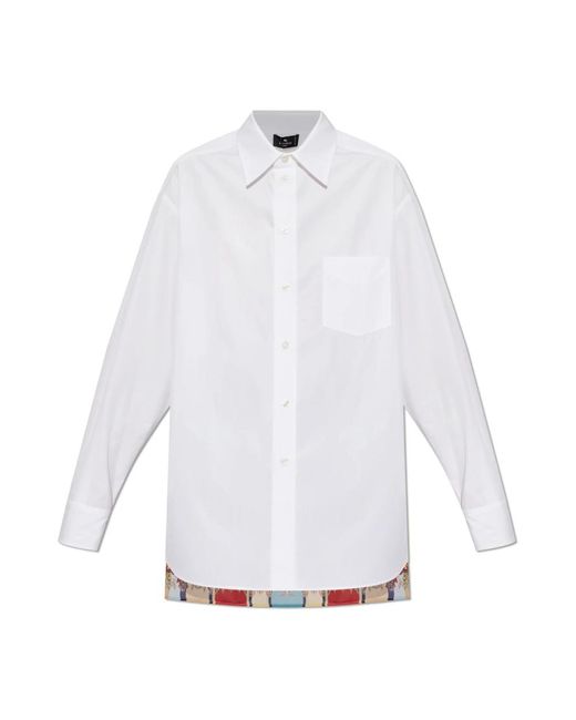 Etro Overhemden ,Wit ,Katoen Shirt Van Gecombineerde Stoffen in het White