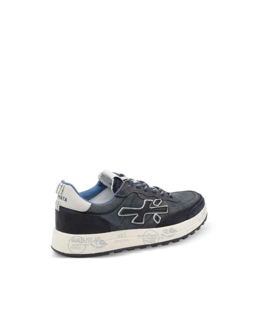 Premiata Blue Low-Top Sneakers With Leather Craftsmanship for men