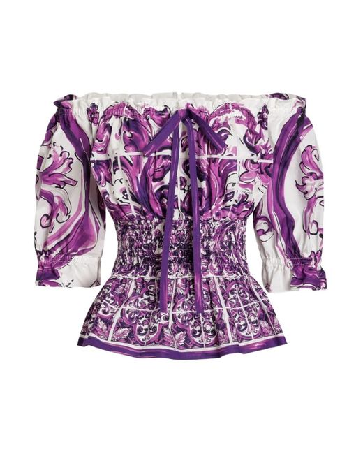 Dolce & Gabbana Paarse Ruffle Shirt Met Striksluiting in het Purple