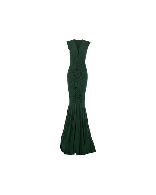 Norma Kamali Green V-Ausschnitt Gerafftes Abendkleid