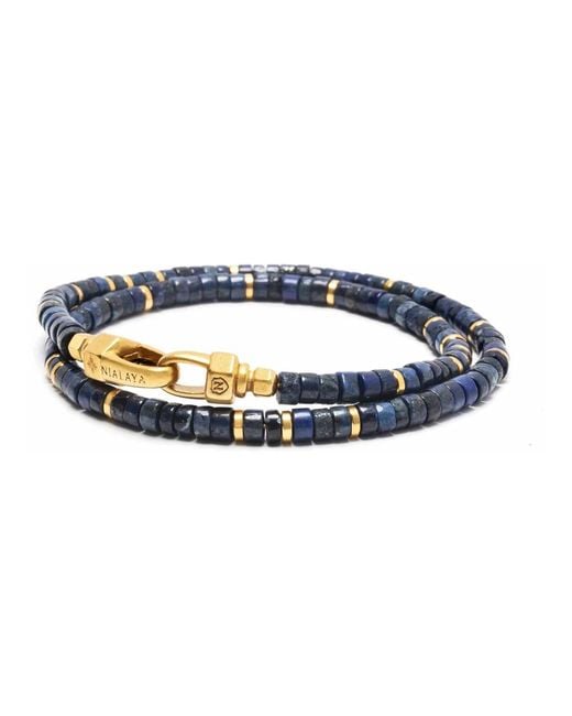 Nialaya Lapis Heishi Wrap Bracelet With Lock in Blue für Herren
