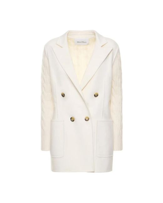 Max Mara Jassen ,Wit ,Wol Double-Breasted Wollen En Kasjmier Jas in het White