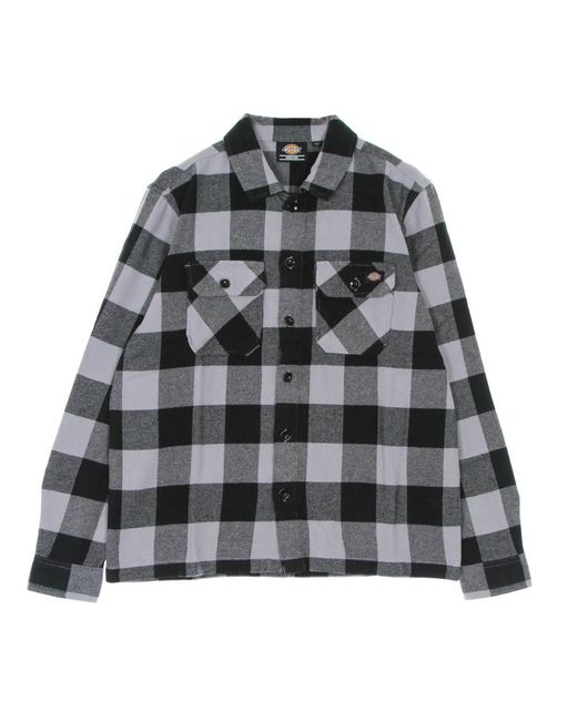Dickies Overhemden ,Veelkleurig ,Katoen Lila Grijs Flanellen Overhemd Lange Mouwen in het Gray