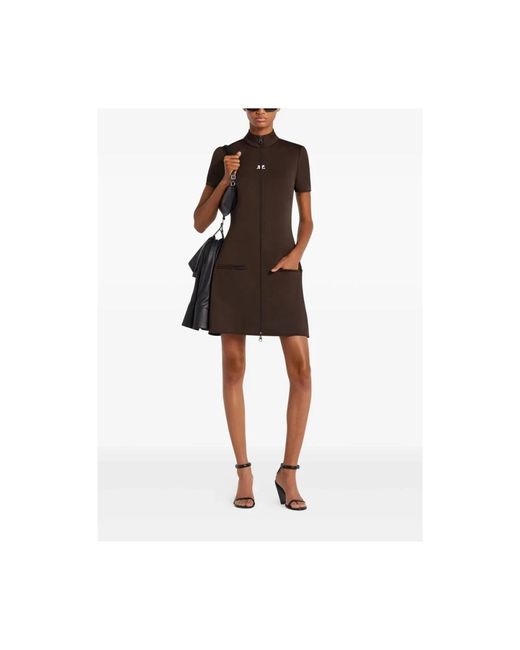 Courreges Kleedjes ,Bruin ,Polyester Bruine Jurk Met Rits Aan De Voorkant En Zakken in het Brown