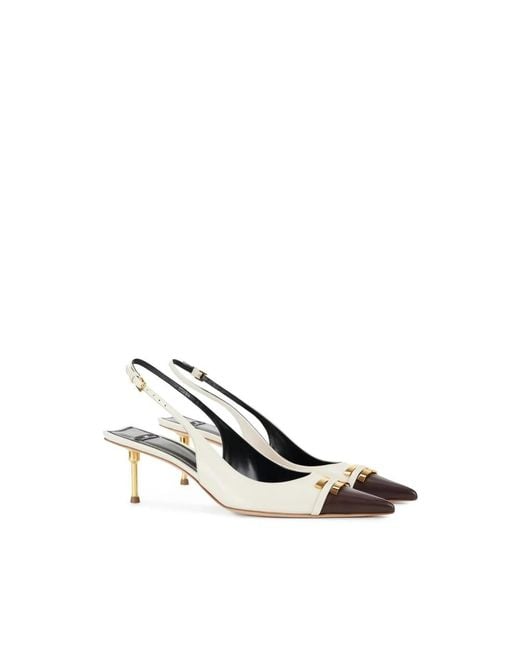 Elisabetta Franchi Metallic Pointed Toe Slingback Shoes With Logo Detail