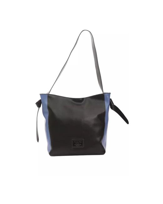 Pompei Donatella Black Stilvolle Lederschultertasche Mit Logo-Print-Futter