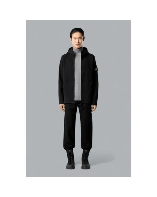 Stone Island Hoodie Met Ritssluiting Van Katoen Interlock in het Black voor heren