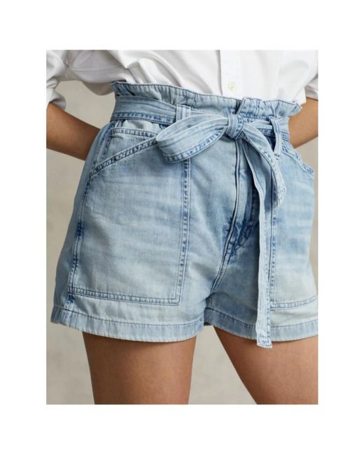 Polo Ralph Lauren Blue Baumwoll paperbag shorts mit gürtel