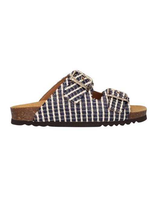 Scholl Schoenen ,Veelkleurig ,Raffia Noelle Blauw Slippers in het Brown