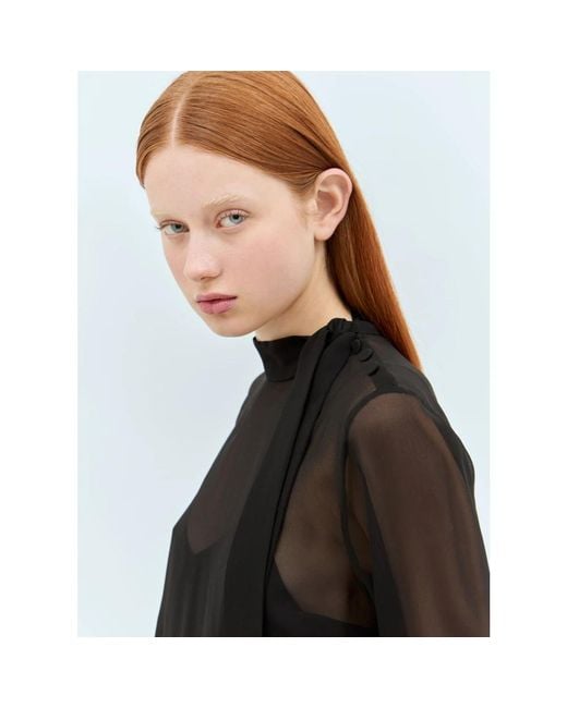 Gucci Overhemden ,Zwart ,Georgette Blouse Met Zelfstrik in het Black