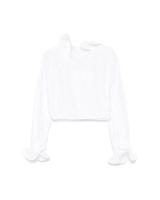MSGM White Weiße Button-Up Bluse Mit Besticktem Logo