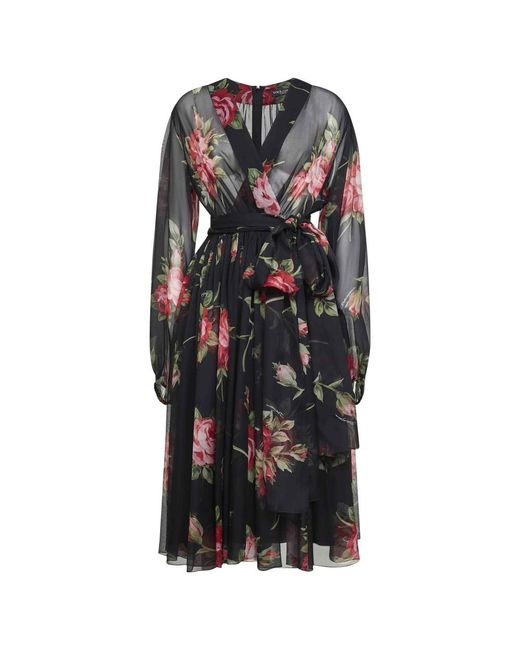 Dolce & Gabbana Kleedjes ,Veelkleurig ,Wikkel Midi Jurk in het Black