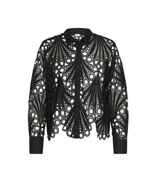 Saint Tropez Overhemden ,Zwart ,Polyester Geborduurde Zwarte Overhemdblouse in het Black