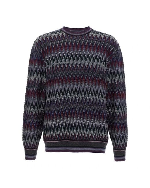 Missoni Zigzag Wollen Trui in het Blue voor heren