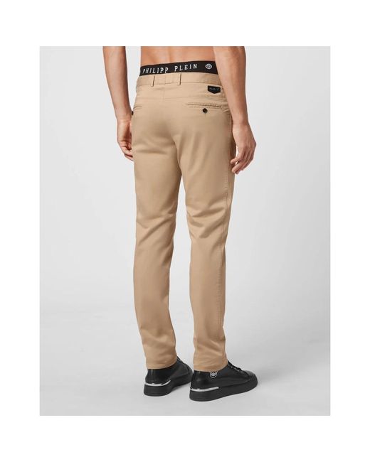 Philipp Plein Broeken ,Katoen Cotton Lange Broek Chinos Fit Iconic Plein in het Natural voor heren